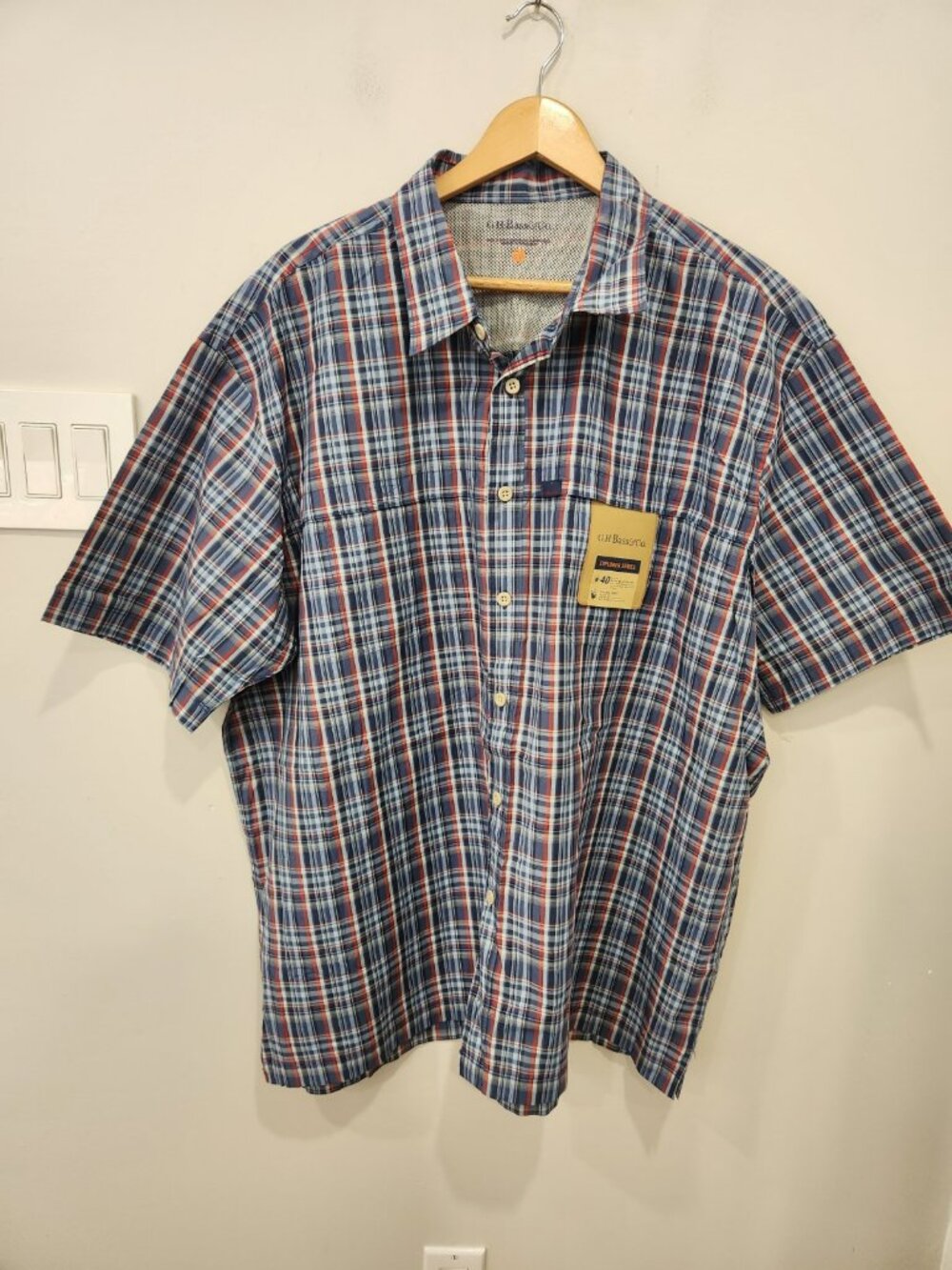 G.H. Bass & Co Explorer Series Blue Short Sleeve Button Up Shirt Men’s XXL UV